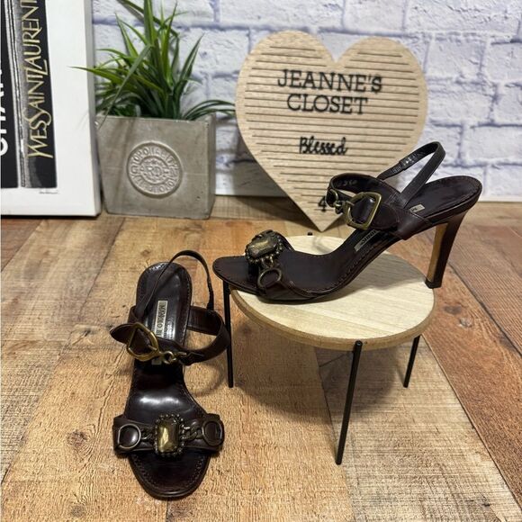 Manolo Blahnik brown leather high heel sandals - Picture 1 of 14